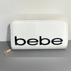 bebe Pebbled White Leather Wallet